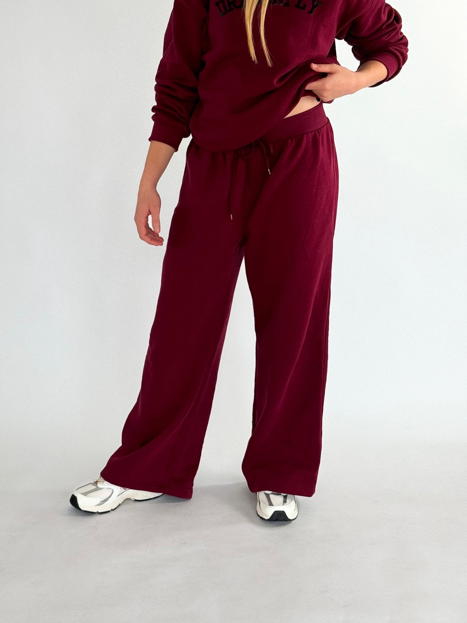 Burgundy Wide Leg Sweatpants