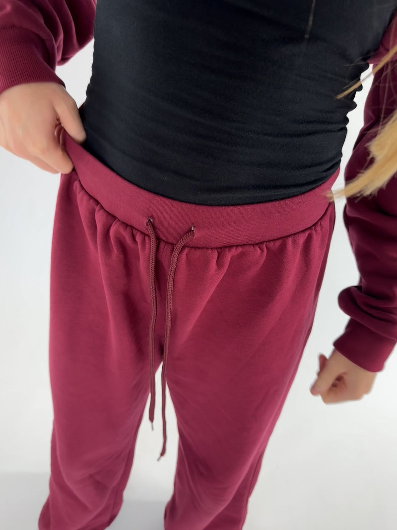 Burgundy Wide Leg Sweatpants